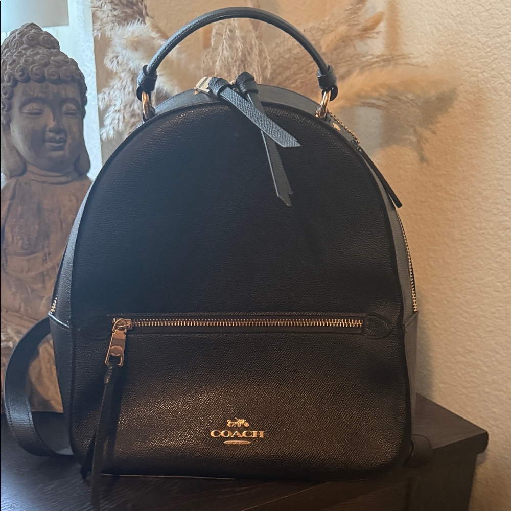 Coach Black Leather Backpack with Gold Accents